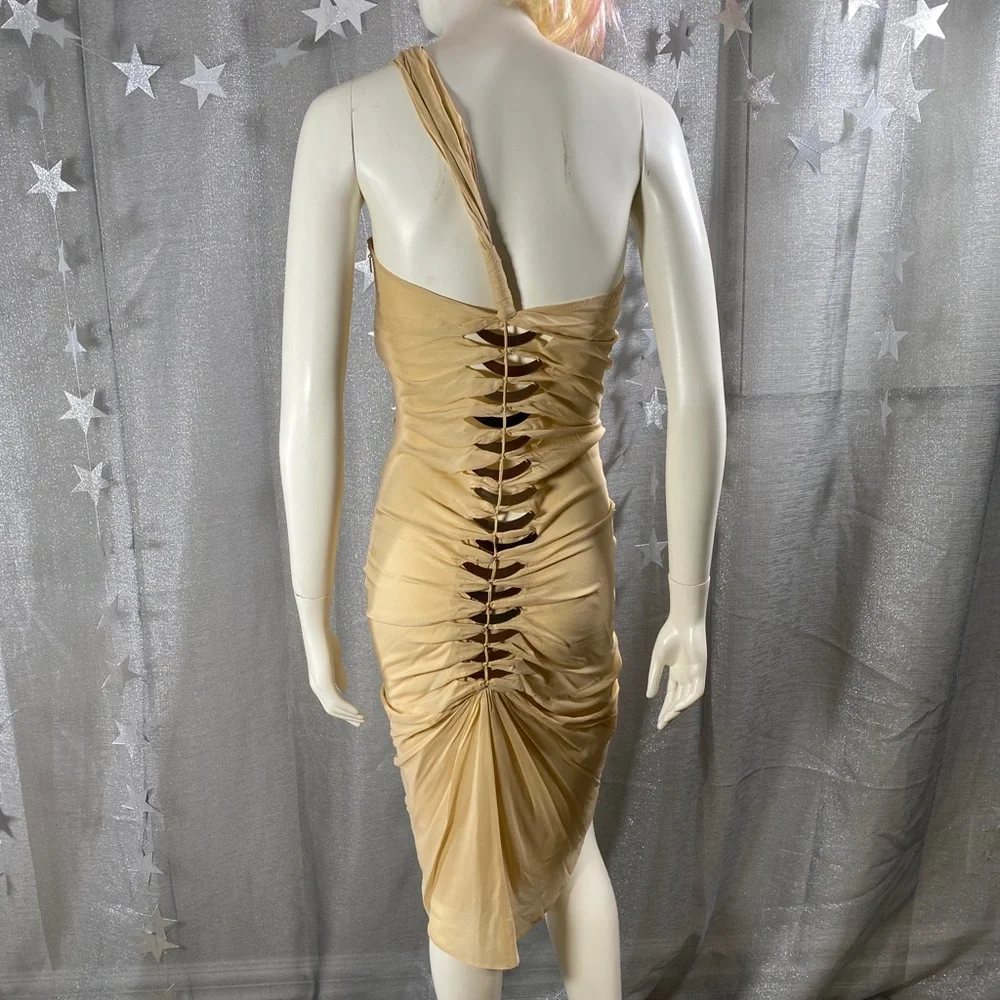 ✨HP✨AUTH GUCCI NUDE Tom Ford Twist Skin Silks Gold Blades Sexy Runway Dress 40 - Picture 8 of 17